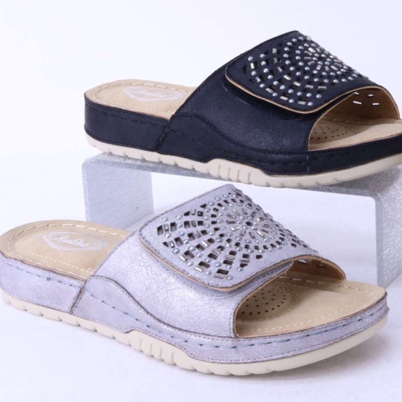 Italina Silver Metallic Comfort Strap Slide Sandal - Picture 3 of 8